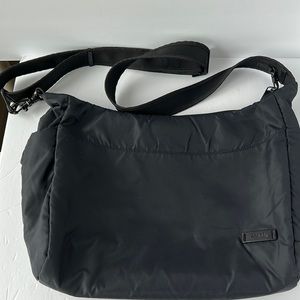 Pacsafe black large crossbody or shoulder bag with adjustable strap